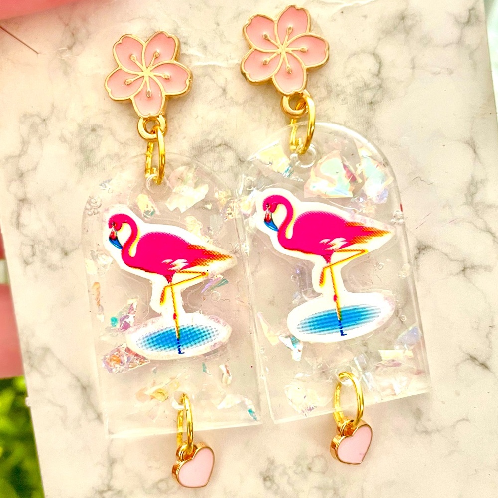 Acrylic Vintage Flamingo Earrings